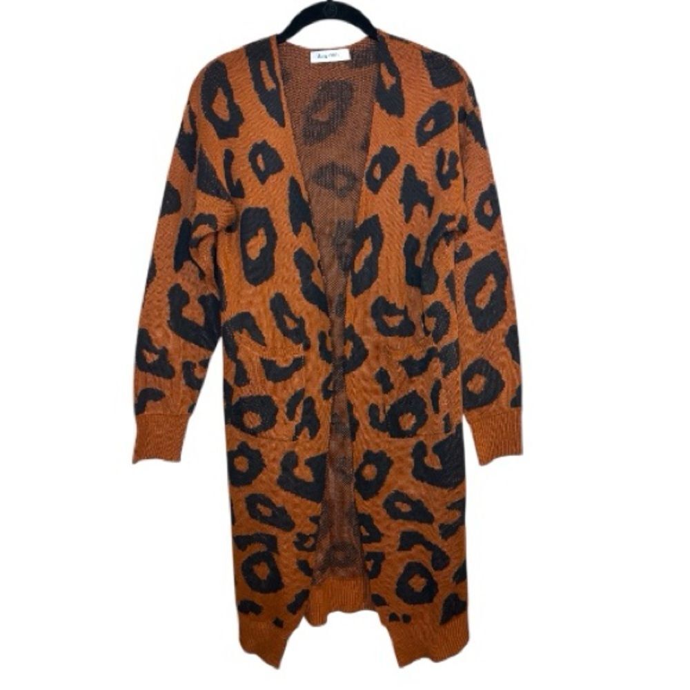 Angashion Brown and Black Animal Print Cardigan Size Small